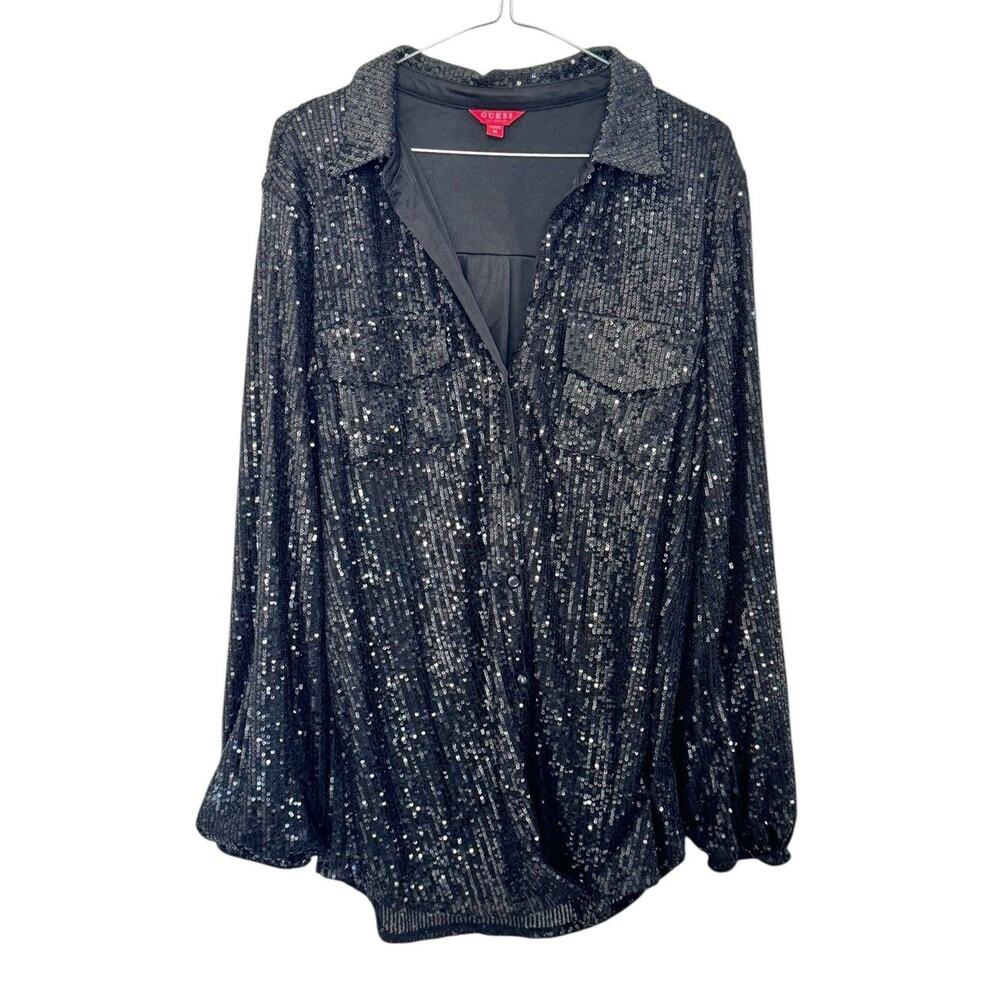 Guess Sequin Button Up Collared Boyfriend Holiday… - image 2